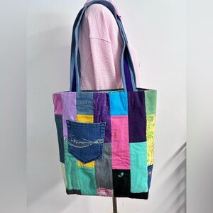 Handmade/Upcycled Shoulder/Tote, Multicolored, Handstitched, 16” x 16”